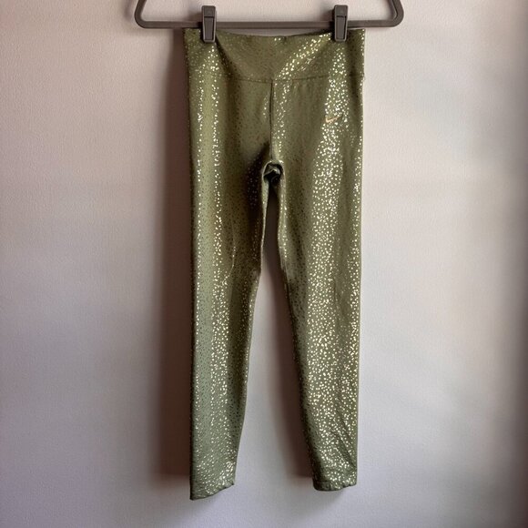 Nike Dri-FIT One Big Kids Girls Size L Leggings Green and Gold - Picture 2 of 7